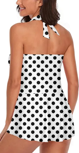 Vista 3 de Traje de baño tankini halter para mujer, de dos piezas, con control de abdomen, cuello en V, fluido con pantalones cortos