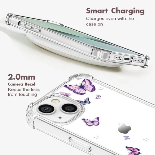 Vista 7 de OOZ Funda de cristal para iPhone 11 Pro (2019) de 5.8 pulgadas, bonita funda protectora transparente, seductor patrón de mariposa morada, suave a