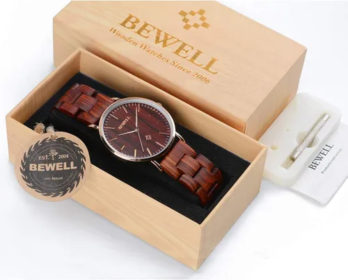 Vista 7 de BEWELL Wooden Watches for Men Women Slim Analog Quartz Minimalist Couple Wrist Watch W163A
