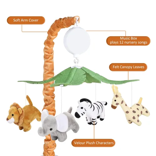 Vista 8 de CLYMENE Safari Animals Baby Musical Cuna Móvil para Bebés Niños y Niñas