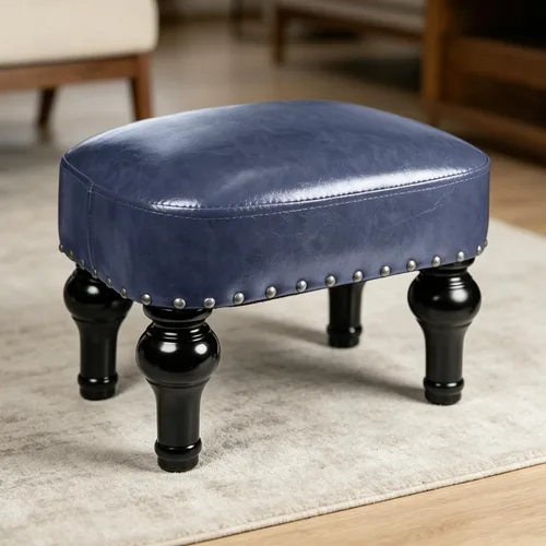 Vista 9 de Reposapiés de cuero otomano de madera, asiento rústico para pies, reposapiés de madera, reposapiés rectangular pequeño otomano para dormitorio, sala