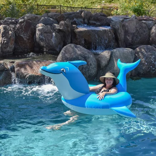 Vista 6 de GoFloats Dolphin Pool Float Party Tube - Balsas inflables para adultos y niños