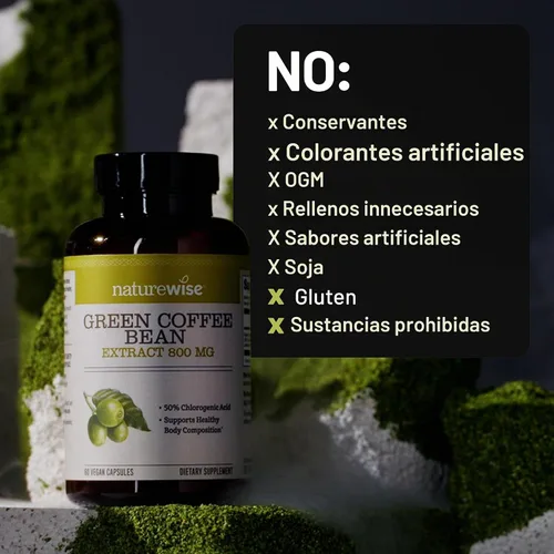 Vista 8 de NatureWise Extracto de grano de café verde, cápsulas de grano de café verde puro de 800 mg con 50% de soporte de ácido clorogénico