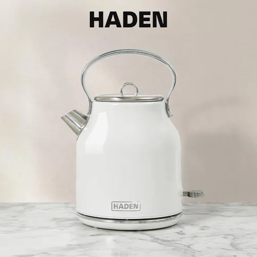 Vista 7 de Máquina de café HADEN, cafetera de goteo de 12 tazas que incluye hervidor eléctrico de acero inoxidable Heritage de 1.7 litros, color marfil y cromo