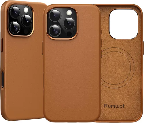 Vista 15 de Funda de cuero genuino para iPhone 13 Pro, cuero de grano completo, compatible con MagSafe y carga inalámbrica, bisel de la cámara con botones
