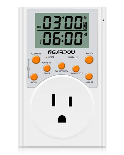 Vista 11 de Nearpow - Tomacorriente con temporizador, multifuncional, ciclo programable, temporizador digital para enchufar con salida de 3 clavijas, toma