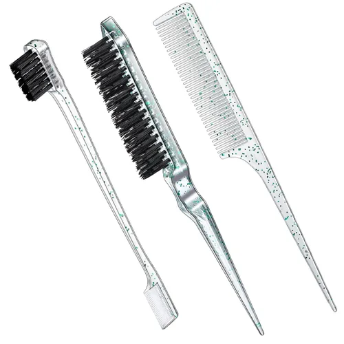 Vista 9 de Geiserailie Juego de 3 cepillos para cabello peinado hacia atrás, cepillo de cerdas, control de bordes, peine para desenredar para cabello negro