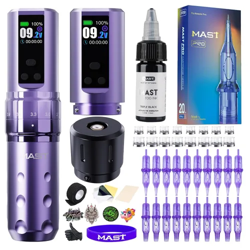 Vista 10 de Mast Fold2 Pro Tattoo Kit Máquina Rotatoria Inalámbrica de la Pluma del Rosa-Café