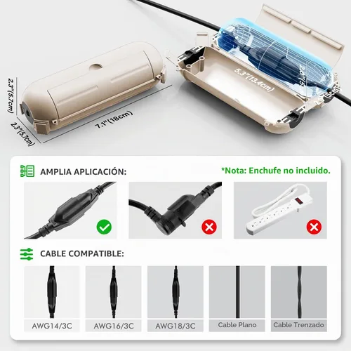 Vista 2 de RESTMO Paquete de 2 fundas compactas para cable de extensión para exteriores, caja impermeable IP44 y funda de seguridad, ideal para proteger