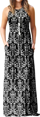 Vista 34 de DEARCASE Vestido largo de verano sin mangas para mujer, con bolsillos E10-floral Negro Azul