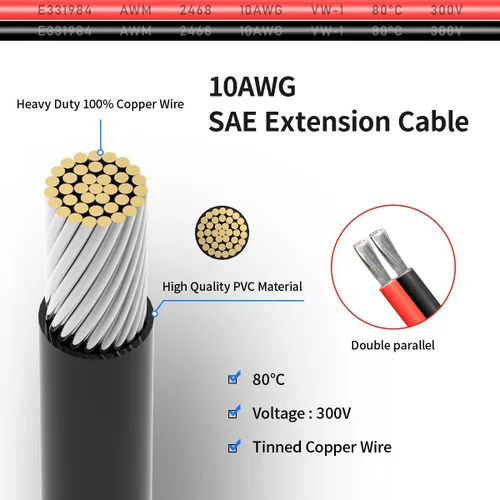 Vista 3 de ELFCULB 10AWG 1FT Cable de Extensión SAE SAE a SAE Arnés de Cable de Desconexión Rápida Conector SAE Enchufe SAE para Automotriz RV Batería Panel