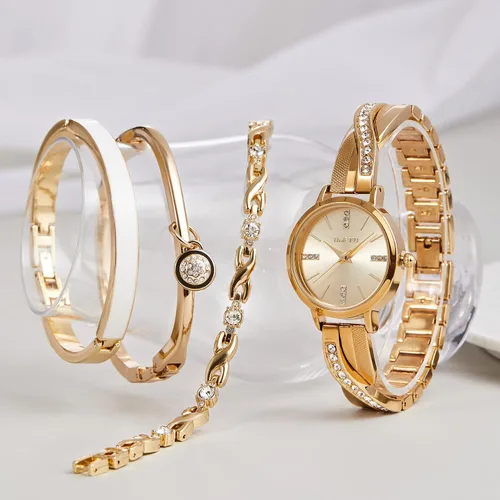 Vista 4 de TIME100 Women's Bangle Watch and Watch Chain Bracelets Premium Crystal Accented Bracelet Set