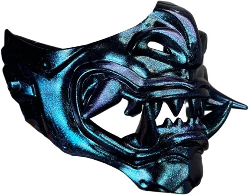 Vista 10 de Máscara japonesa de monstruo Hannya Demon Oni Samurai de media cara (Negro), talla única para la mayoría..