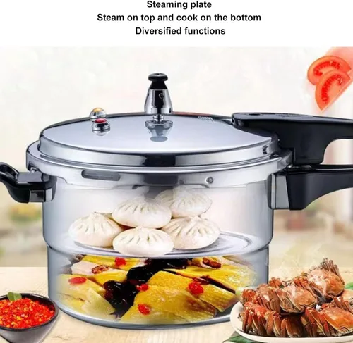 Vista 2 de Olla a presión de acero inoxidable para inducción y estufa, olla a presión de cocina con placa de vapor, olla a presión segura para cocinar fideos