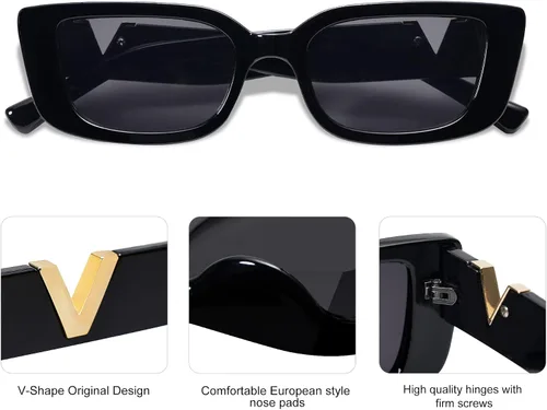 Vista 4 de Allarallvr Lentes de sol rectangulares para mujer, estilo retro de los años 90, Y2K, clásicos, vintage, cuadrados, AR82037