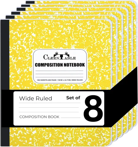Vista 22 de CLEENTABLE Juego de 5 cuadernos de composición con rayas universitarias para estudiantes, color negro