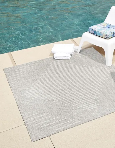 Vista 19 de Unique Loom Outdoor Modern Collection - Alfombra rectangular de 2 x 3 pies 1 pulgada, color azul y marfil