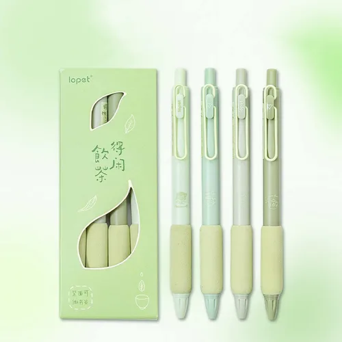 Vista 2 de Kawaii - Juego de 4 bolígrafos de gel para presión neutra, bolígrafo de alta belleza para niña, bolígrafo de corazón para oficina, escuela (té verde)