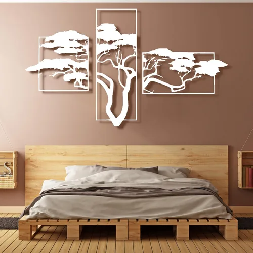 Vista 6 de ICEWQOQU Arte de pared con árbol de la vida, 3 piezas de metal árbol de la vida, decoración de pared natural, arte de pared grande de metal