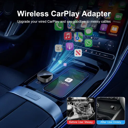 Vista 3 de Adaptador inalámbrico CarPlay para Apple iPhone y Android Auto 2026 Negro