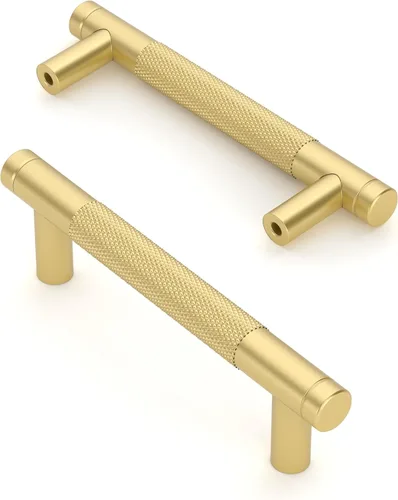 Vista 39 de Asidrama - Paquete de 10 tiradores para gabinete de 3 pulgadas (76mm) de color negro mate y bronce champán, manijas estriadas para gabinete