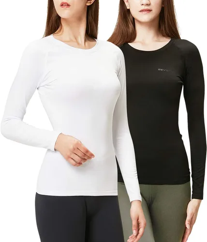 Vista 13 de DEVOPS - Paquete de 2 camisas térmicas de manga larga para mujer, capa base de compresión negro / negro