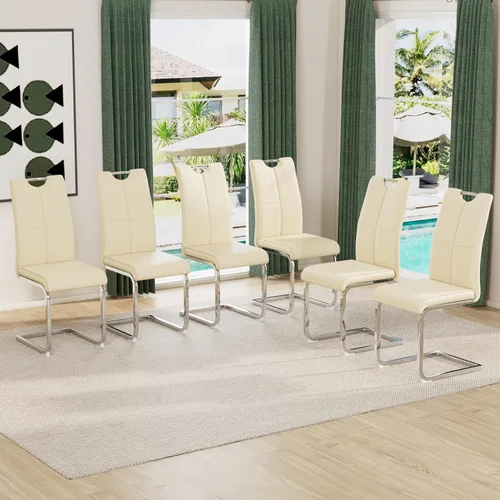 Vista 19 de Juego de sillas de comedor modernas (2 unidades) de piel sintética PU con respaldo alto tapizadas con patas doradas de metal para cocina y comedor