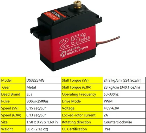 Vista 7 de DS3225MG 55.1 lbs 270° Digital Servo Metal Gear IP66 4Pack