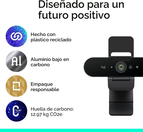 Vista 9 de Logitech Brio - Cámara web 4K, para videollamadas, micrófono con cancelación de ruido, corrección de luz HD automática, amplio campo de visión