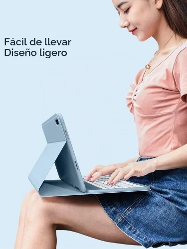 Vista 5 de Funda de teclado para Galaxy Tab S6 Lite de 10.4 pulgadas Funda de teclado con teclas redondas lindas de colores Teclado inalámbrico desmontable BT