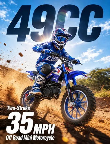 Vista 4 de 50cc 2-Stroke Dirt Bike for Kids 6-14 - 30MPH Gas Powered Mini Motorcycle Blue