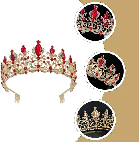 Vista 9 de Beaupretty Corona de reina de cristal, tiara barroca corona de boda, accesorio para el pelo de novia para cumpleaños, graduación, tiara para novia
