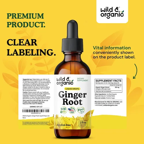 Vista 9 de Wild & Organic Gotas líquidas de extracto de jengibre, apoyo inmunológico y digestivo, suplemento líquido de raíz de jengibre, tintura vegana, sin
