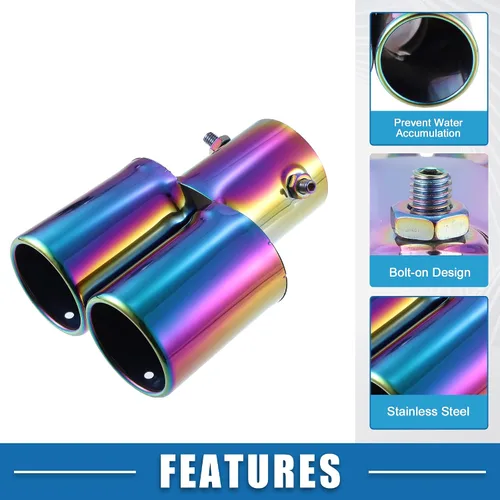 Vista 3 de Tubo de escape doble para automóvil, doble salida, diámetro aplicable, 2.4 pulgadas, tubo de escape universal, punta de silenciador, tubo de escape