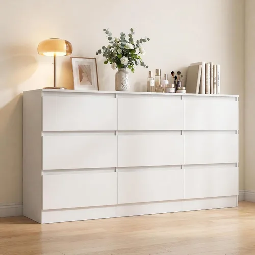 Vista 20 de Cómoda negra para dormitorio, cómoda moderna de 6 cajones con cajón profundo, amplia cómoda de almacenamiento, organizador de muebles