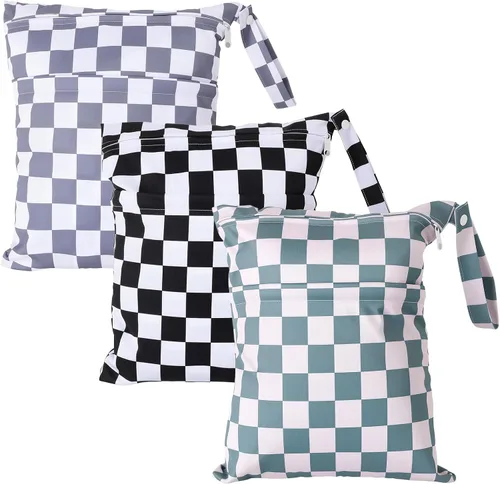 Vista 19 de 2 bolsas de tela para pañales húmedos y secos, impermeables, reutilizables, con dos bolsillos con cremallera, para viajes, playa, piscina Negro