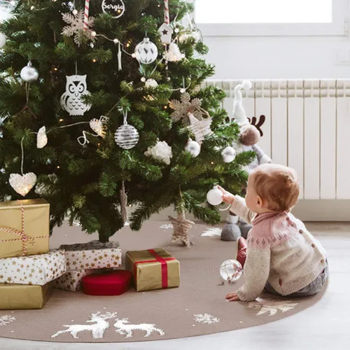 Vista 5 de Dremisland Falda de Árbol de Navidad, Falda de Árbol de Punto Trenzado Tejido Grueso Rústico para Decoración Navideña - Alce 3D y Árbol de Navidad