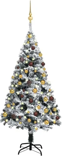 Vista 18 de 6.5ft Flocked Artificial Christmas Tree with LED Lights and Decorations, Realistic PVC Branches, Adjustable Steel Stand for Indoor Holiday Decor