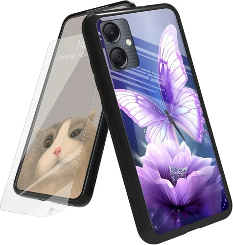 Vista 170 de Funda para Samsung Galaxy A12 5G con protector de pantalla, parte trasera de vidrio templado + TPU de silicona suave que absorbe los golpes