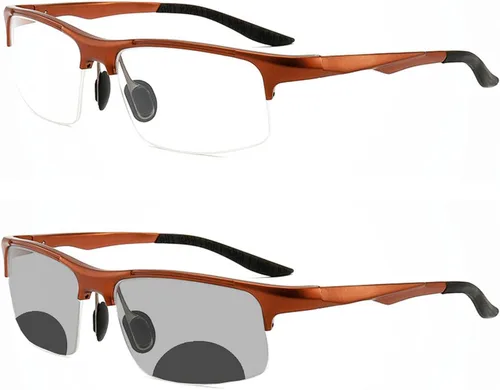 Vista 9 de COTIA Gafas de lectura bifocales para hombre, gafas deportivas, lentes fotocrómicas, lentes de transición de medio marco, lentes de presbicia
