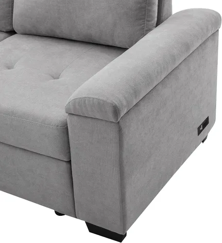 Vista 7 de Velvet Sleeper Sectional Sofa- L-Shape Corner Couch Sofa-Bed with Storage Ottoman & Hidden Arm Storage & USB Charge for Living Room Apartment Grey