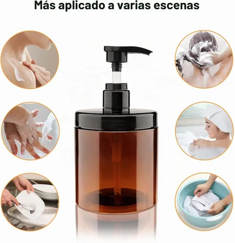 Vista 7 de Dispensador de botellas (3 unidades, 20.3 fl oz/20 onzas), color marrón Botella de plástico de boca ancha sin BPA para almacenamiento de champú