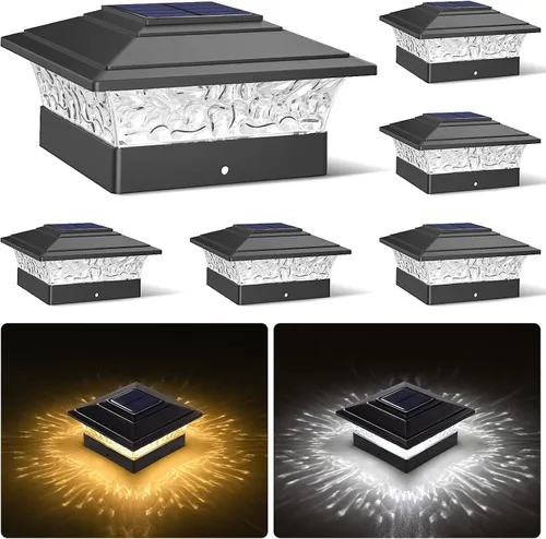 Vista 10 de Luces solares para tapas de postes para exteriores, paquete de 12, impermeables, luces para postes de cerca con 16 LED ultra brillantes que se Blanco