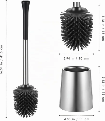 Vista 8 de HAMITOR Juego de 2 cepillos para inodoro: 2 unidades de silicona de acero inoxidable para limpieza profunda de inodoro para baño - Accesorios