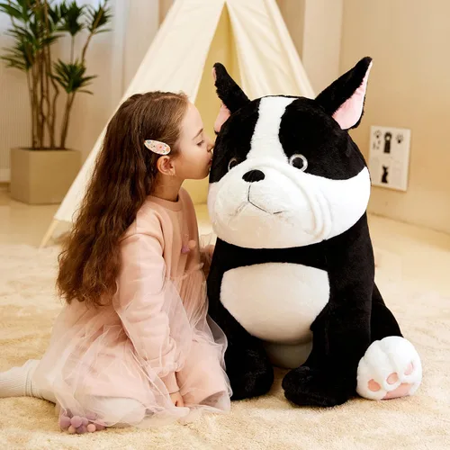Vista 4 de IKASA Peluche de perro gigante de bulldog francés, juguetes suaves grandes de 25 pulgadas, juguetes suaves para cachorros grandes, tamaño enorme