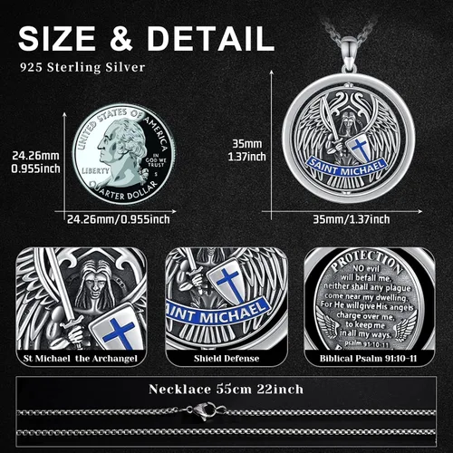 Vista 2 de StoryEtain 925 Sterling Silver St MichaelKnight TemplarVirgin Mary Medal Necklace Religious Jewelry Gifts for Men Women
