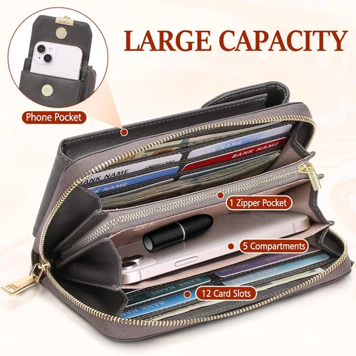 Vista 4 de Bolso cruzado pequeño para teléfono celular para mujer, bolso cruzado de cuero con bloqueo RFID, bolso cruzado de gran capacidad para teléfono