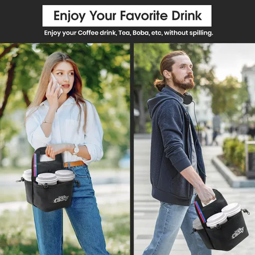 Vista 6 de Organizador de bebidas portátil para bebidas y portavasos de café reutilizable, bolsa plegable de 4 tazas con bolsillos organizadores, asegura