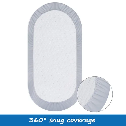 Vista 2 de Funda de colchón de moisés para colchón de reloj de arena/moisés ovalado, protector de colchón impermeable acolchado para moisés (32 x 17 pulgadas)