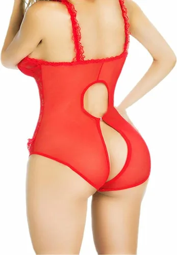 Vista 6 de Lencería sexy para mujer, para sexo, juego travieso, de una pieza, de encaje, transparente, con corte de cachonda, babydoll Nighty Chemise